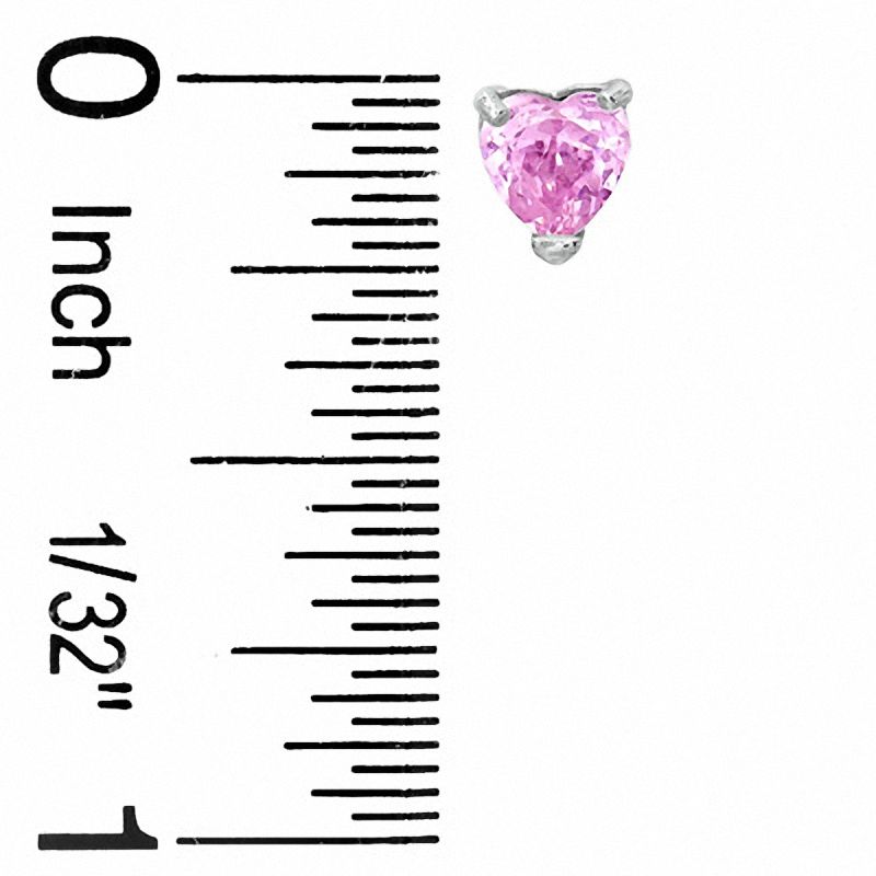 5mm Heart-Shaped Pink Cubic Zirconia Stud Earrings in Sterling Silver