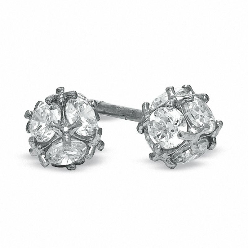 Cubic Zirconia 5mm Soccer Ball Stud Earrings in Sterling Silver