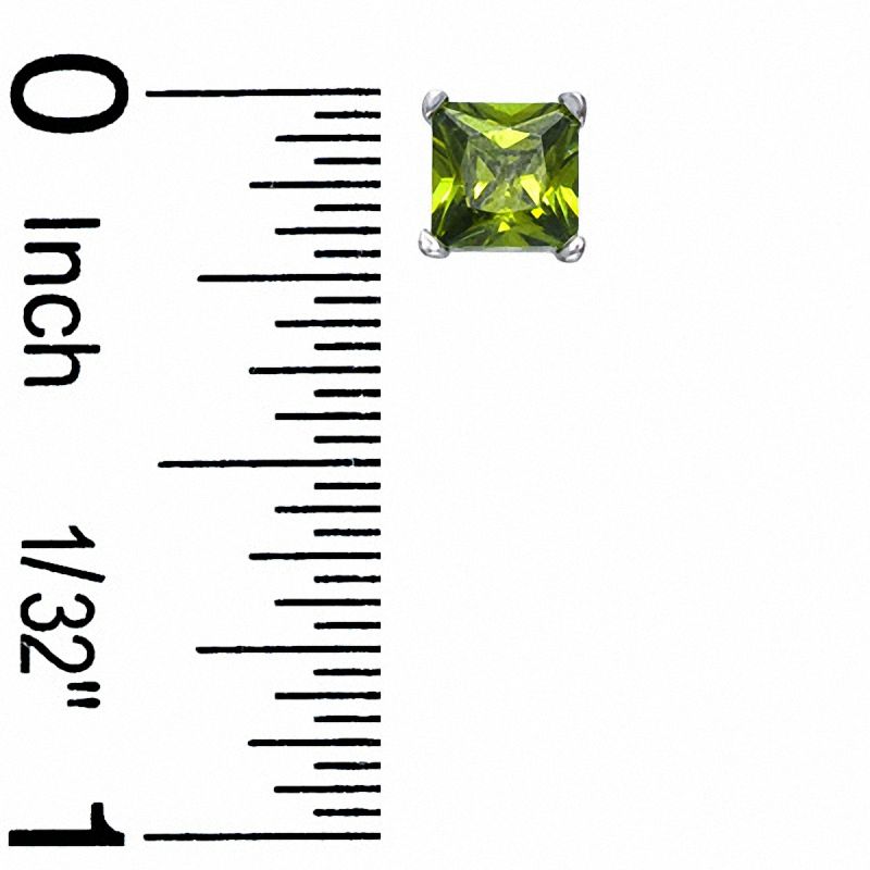 5.0mm Princess-Cut Olivine Cubic Zirconia Stud Earrings in Sterling Silver