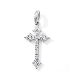 Solid Sterling Silver CZ Fleur-de-Lis Cross Necklace Charm