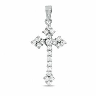 Solid Sterling Silver CZ Fleur-de-Lis Cross Necklace Charm