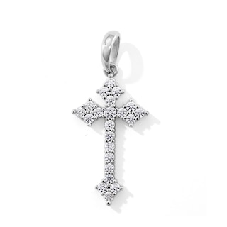 Solid Sterling Silver CZ Fleur-de-Lis Cross Necklace Charm