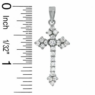 Solid Sterling Silver CZ Fleur-de-Lis Cross Necklace Charm