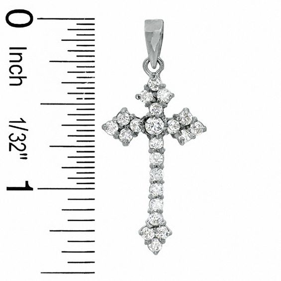Solid Sterling Silver CZ Fleur-de-Lis Cross Necklace Charm