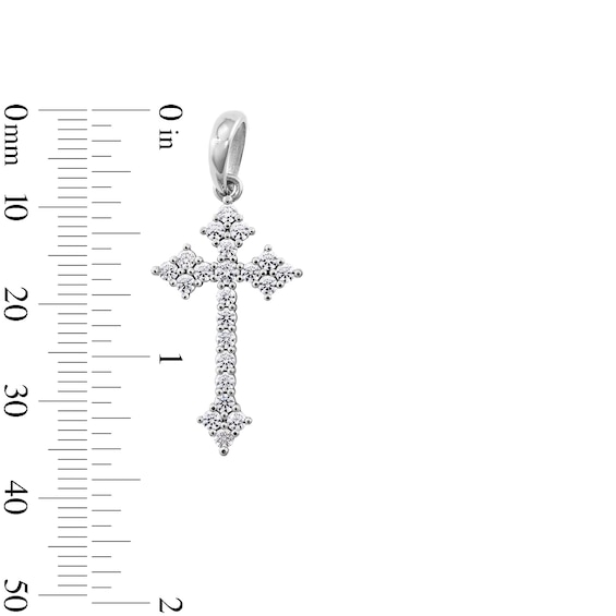 Solid Sterling Silver CZ Fleur-de-Lis Cross Necklace Charm