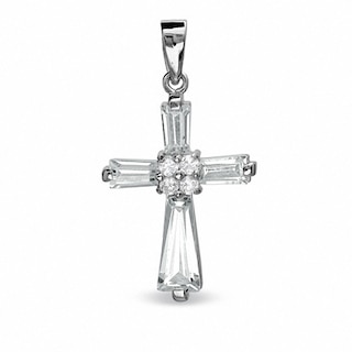 Baguette Cubic Zirconia Cross Charm in Sterling Silver