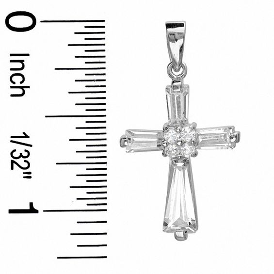 Baguette Cubic Zirconia Cross Charm in Sterling Silver
