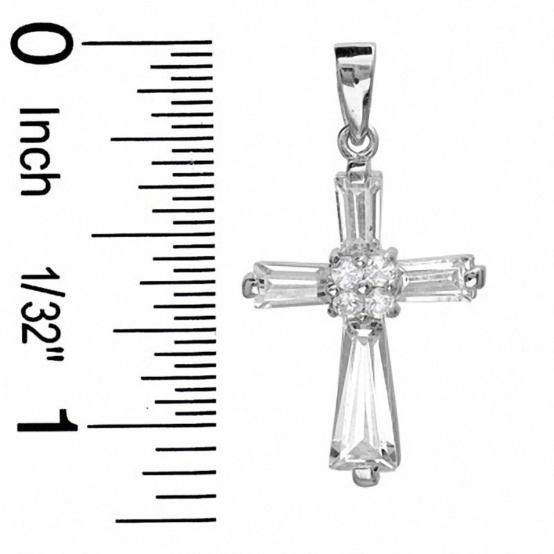 Baguette Cubic Zirconia Cross Charm in Sterling Silver