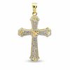 Thumbnail Image 1 of Filigree Cross Charm with Diamond-Cut Hearts in 10K Two-Tone Gold