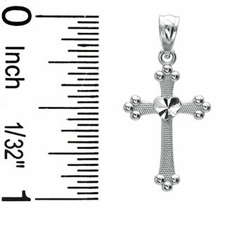 Budded Cross with Diamond-Cut Heart Charm in 10K White Gold