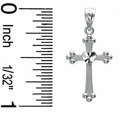 Budded Cross with Diamond-Cut Heart Charm in 10K White Gold