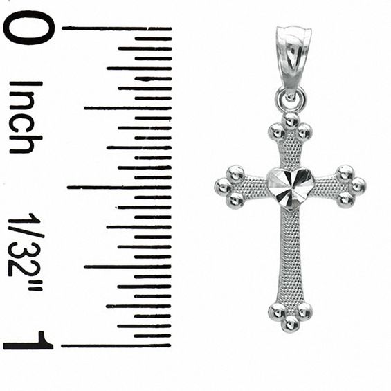 Budded Cross with Diamond-Cut Heart Charm in 10K White Gold