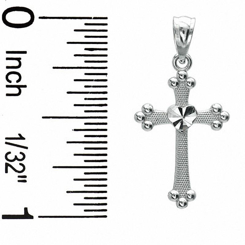Main Image 2 of Budded Cross with Diamond-Cut Heart Charm in 10K White Gold