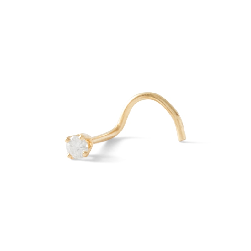 14K Semi-Solid Gold Diamond Accent Nose Stud - 22G