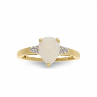 Pear-Shaped Opal Ring in 10K Gold with Diamond Accents - Size 7