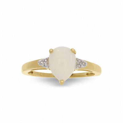 Pear-Shaped Opal Ring in 10K Gold with Diamond Accents - Size 7