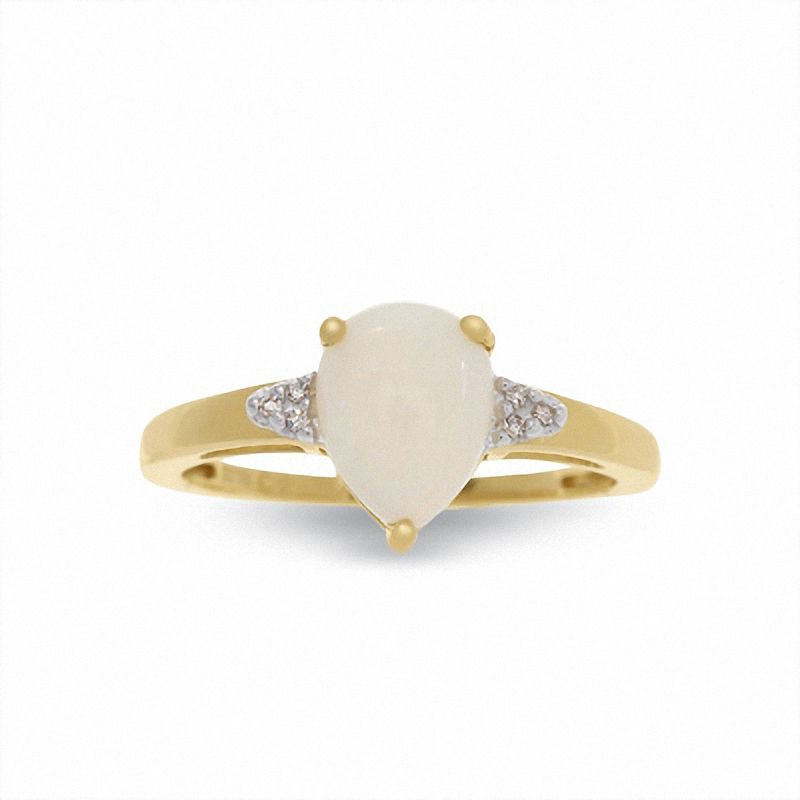 Pear-Shaped Opal Ring in 10K Gold with Diamond Accents - Size 7