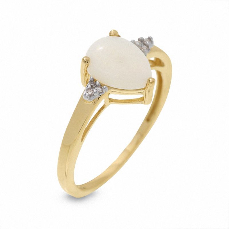 Pear-Shaped Opal Ring in 10K Gold with Diamond Accents - Size 7