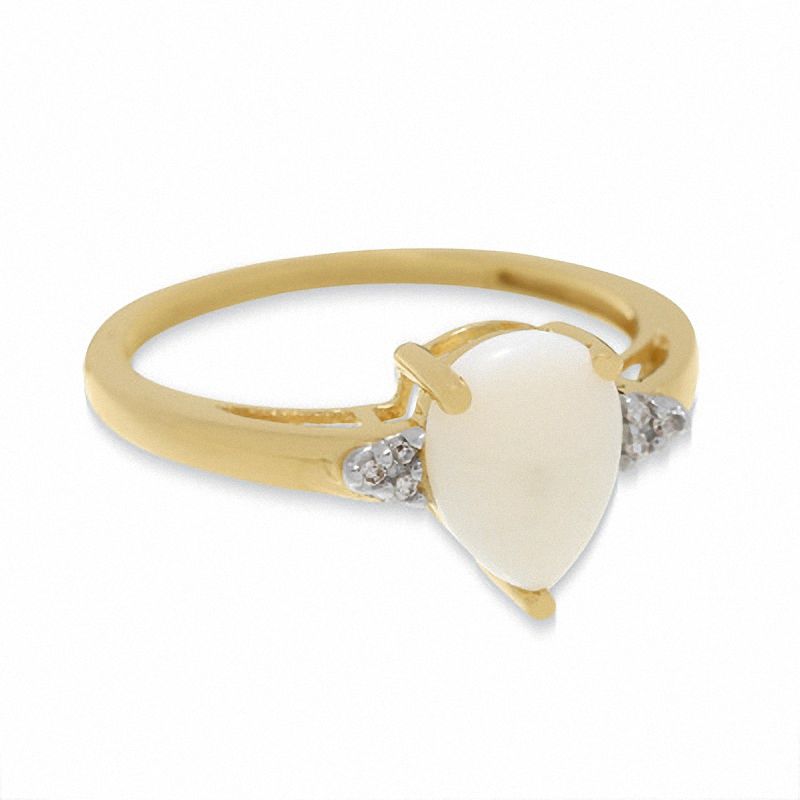 Pear-Shaped Opal Ring in 10K Gold with Diamond Accents - Size 7