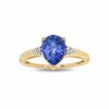 Pear-Shaped Lab-Created Sapphire Ring in 10K Gold with Diamond Accents - Size 7