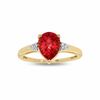 Pear-Shaped Lab-Created Ruby Ring in 10K Gold with Diamond Accents - Size 7