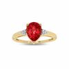 Thumbnail Image 1 of Pear-Shaped Lab-Created Ruby Ring in 10K Gold with Diamond Accents - Size 7