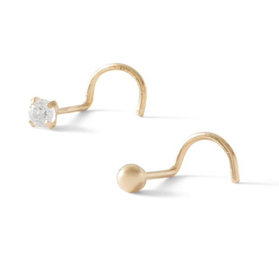 14K Semi-Solid Gold CZ Nose Stud Set