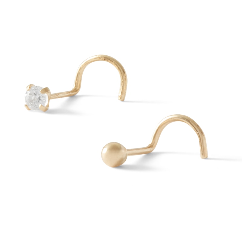 14K Semi-Solid Gold CZ Nose Stud Set - 22G