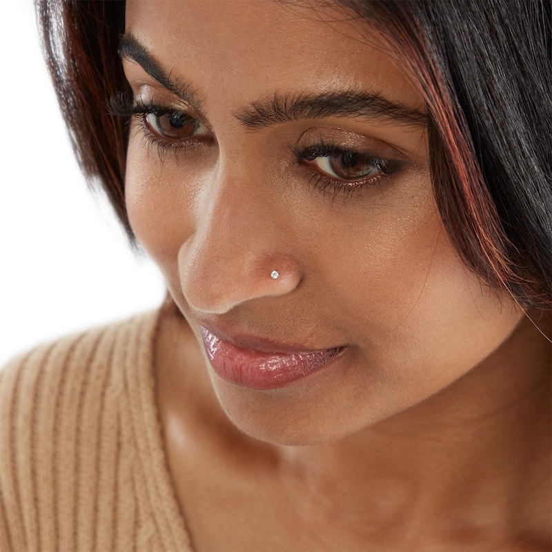 Main Image 2 of 14K Semi-Solid Gold CZ Nose Stud Set - 22G