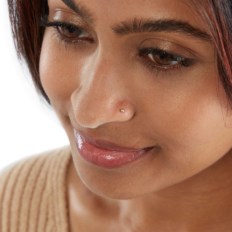 Main Image 3 of 14K Semi-Solid Gold CZ Nose Stud Set - 22G