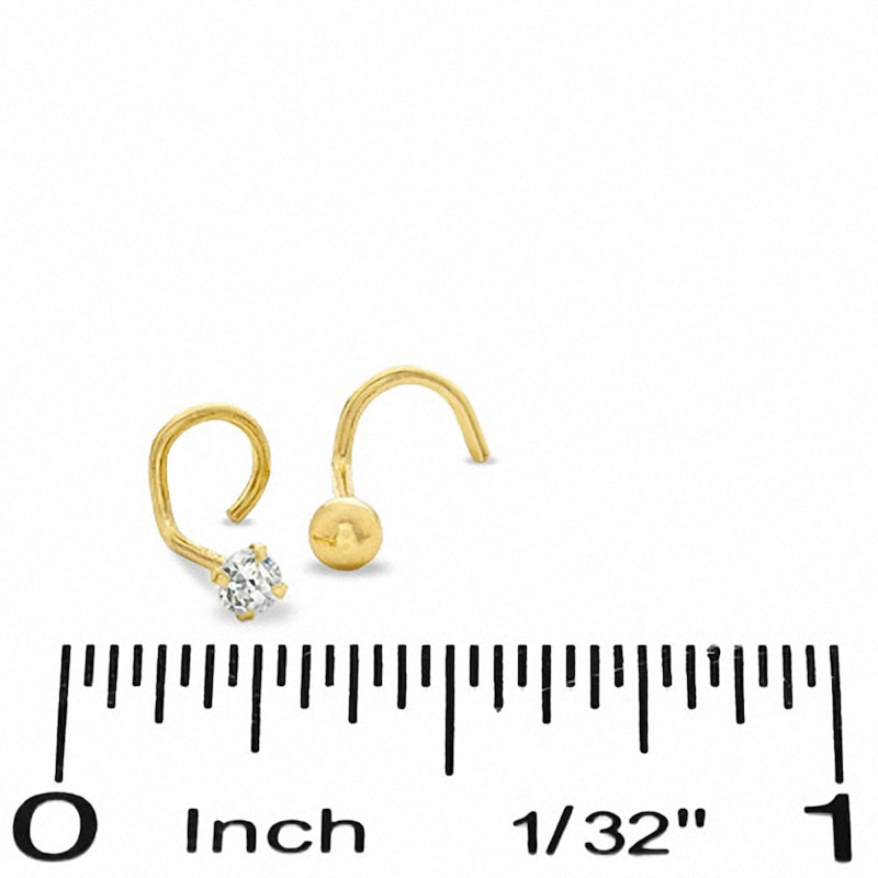 14K Semi-Solid Gold CZ Nose Stud Set - 22G