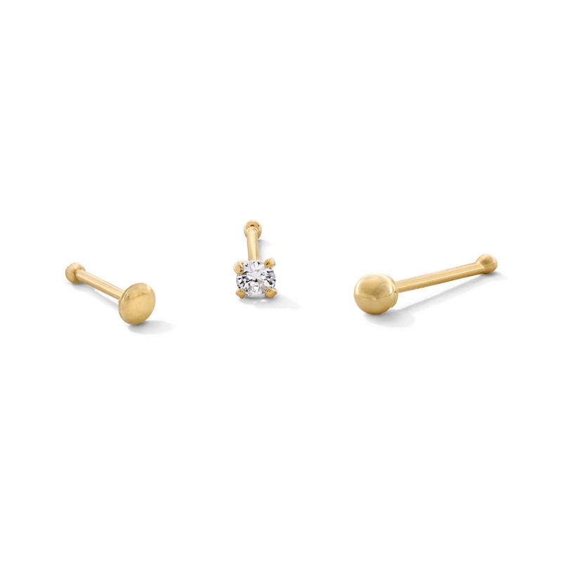14K Hollow and Semi-Solid Gold CZ Nose Stud Set - 22G