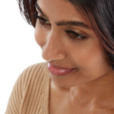 14K Hollow and Semi-Solid Gold CZ Nose Stud Set - 22G