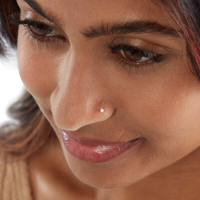 14K Hollow and Semi-Solid Gold CZ Nose Stud Set - 22G