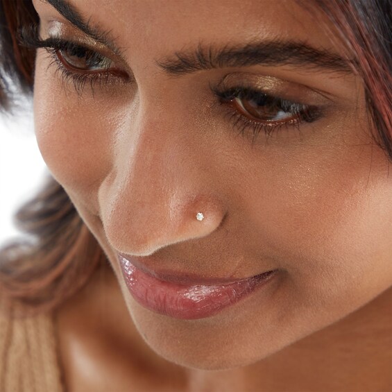 14K Hollow and Semi-Solid Gold CZ Nose Stud Set - 22G