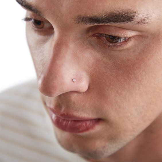 14K Semi-Solid Gold Pink and White CZ Nose Stud Set - 22G
