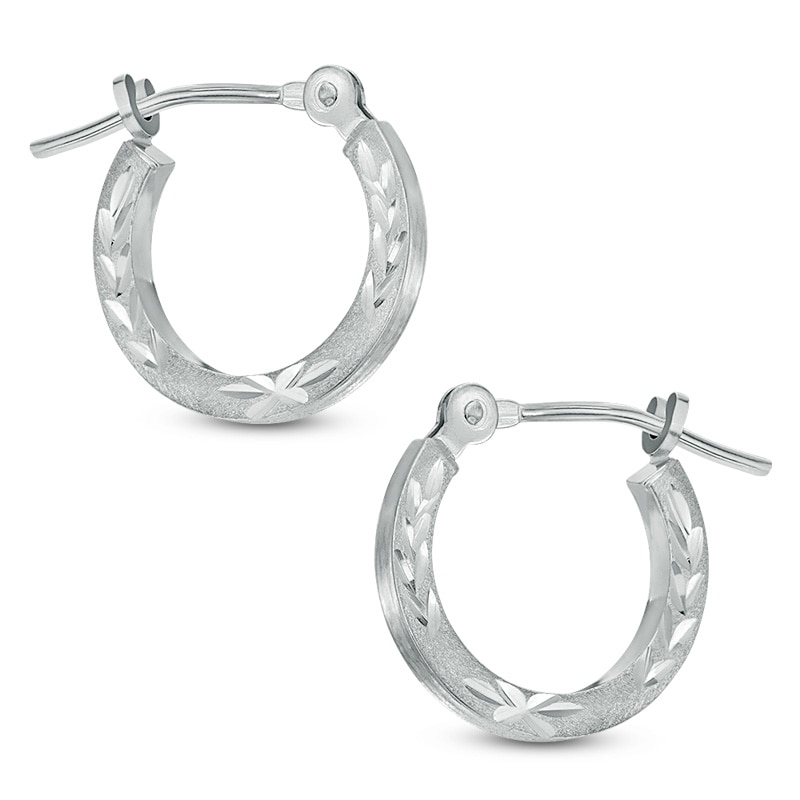 Diamond-Cut Fancy Square Hoop Earrings in 10K White Gold