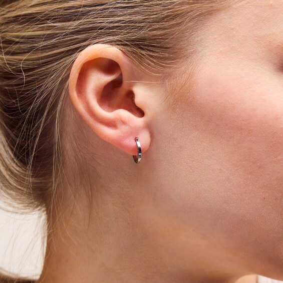 Diamond-Cut Fancy Square Hoop Earrings in 10K White Gold