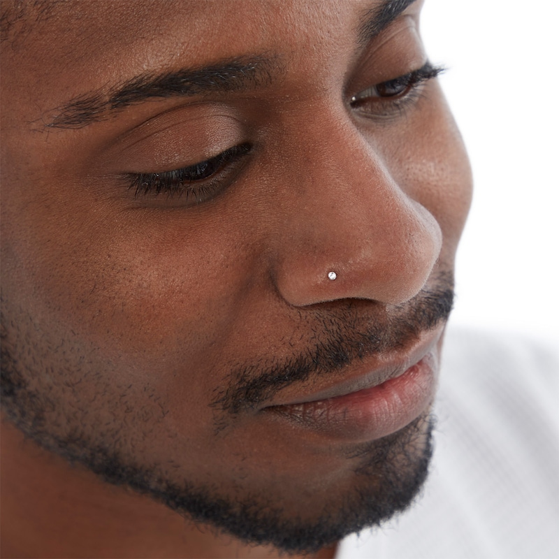 Main Image 4 of Semi-Solid and Hollow Sterling Silver CZ L-Shaped Nose Stud Set - 22G