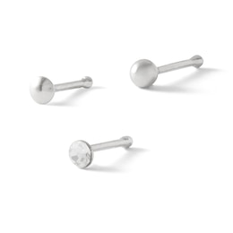 022 Gauge Nose Stud Set with Cubic Zirconia in Semi-Solid Sterling Silver