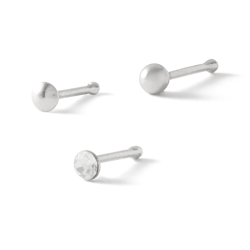 Main Image 1 of Semi-Solid Sterling Silver Crystal Nose Stud Set - 22G