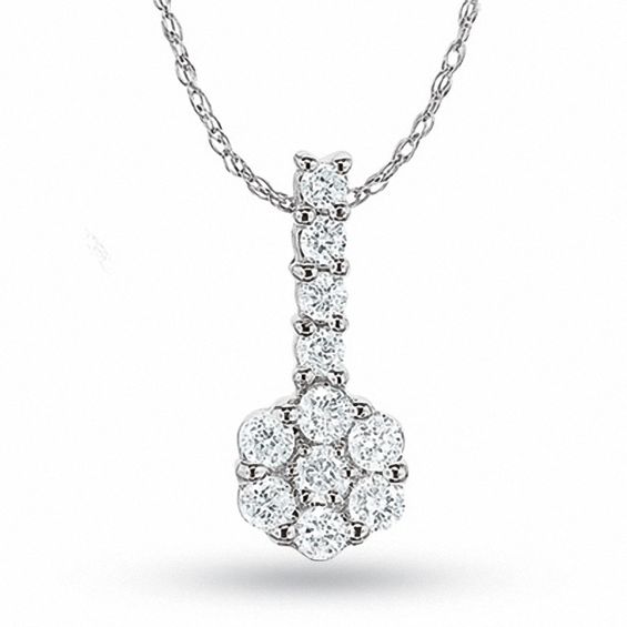 1/3 CT. T.W. Diamond Flower Drop Pendant in 14K White Gold