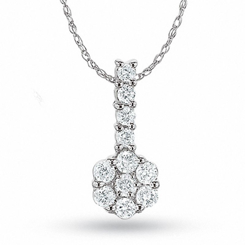 1/3 CT. T.W. Diamond Flower Drop Pendant in 14K White Gold