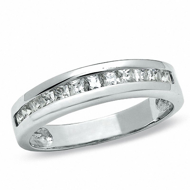 Main Image 1 of Cubic Zirconia Channel-Set Wedding Band in Sterling Silver - Size 7