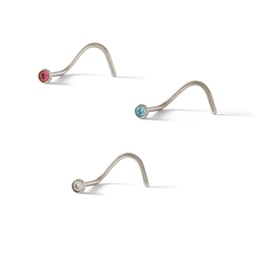 020 Gauge Nose Stud Set with Crystals in Solid Stainless Steel