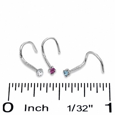 Semi-Solid Stainless Steel Crystal Screw Nose Stud Set - 20G