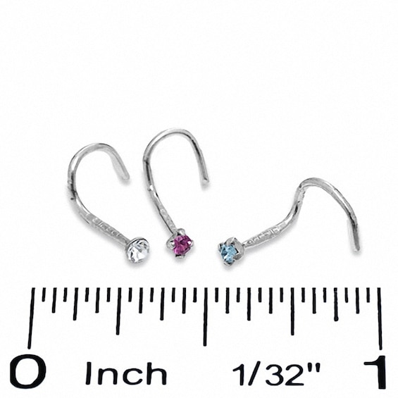 Semi-Solid Stainless Steel Crystal Screw Nose Stud Set - 20G