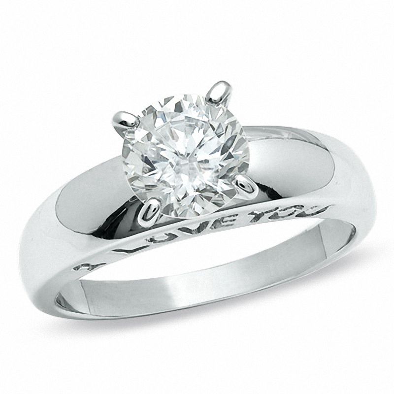 7mm Cubic Zirconia Solitaire Engagement Ring in Sterling Silver - Size 7