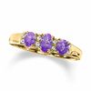 Thumbnail Image 0 of Oval Amethyst Three Stone Ring in 10K Gold with Diamond Accents - Size 7