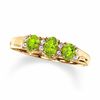 Oval Peridot Three Stone Ring in 10K Gold with Diamond Accents - Size 7